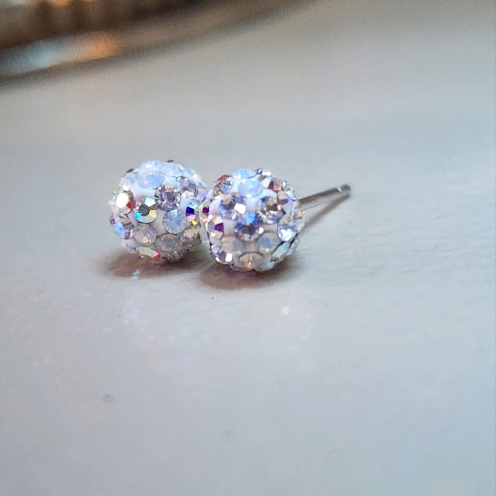 Snowball Crystal Ball Earrings 6mm